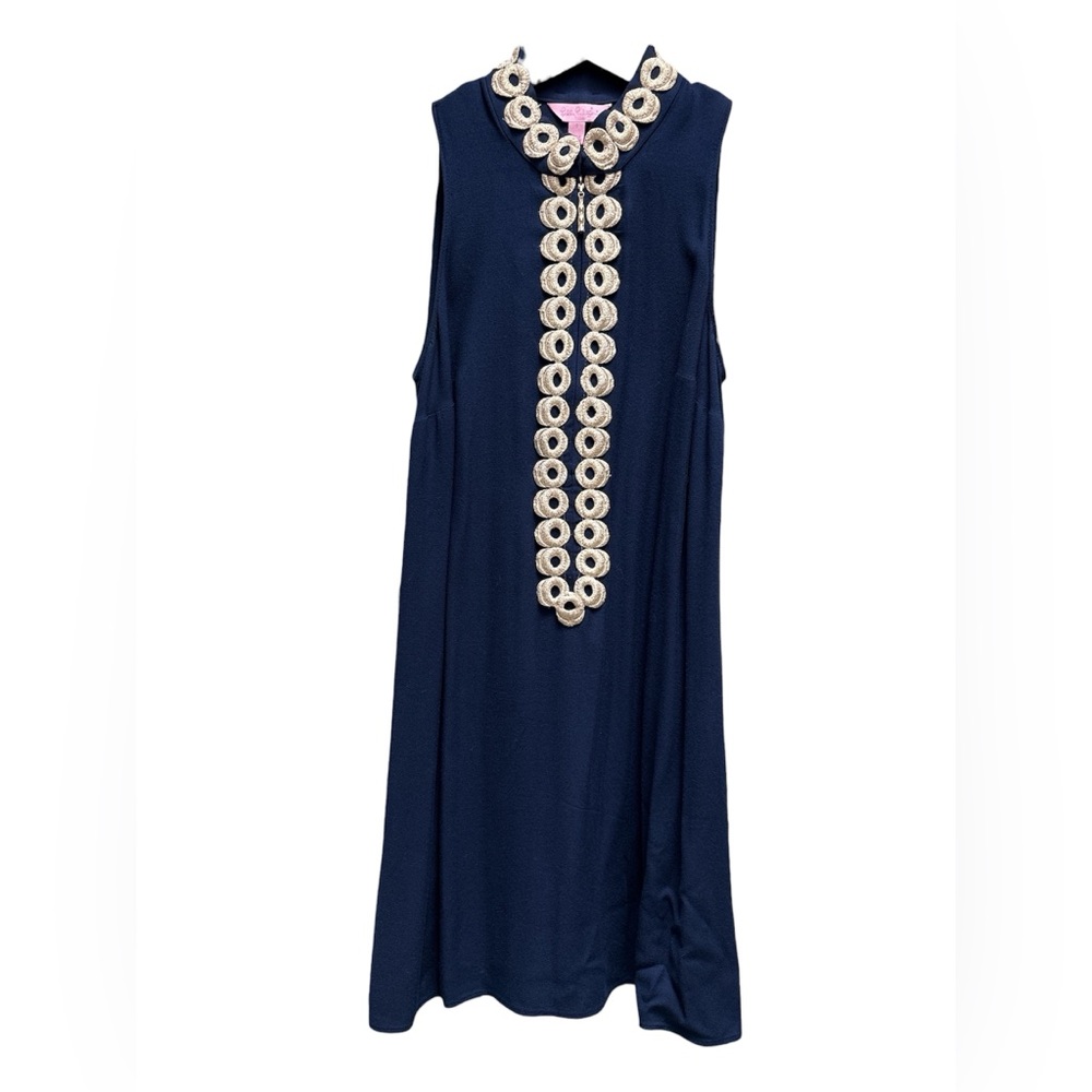 Lilly Pulitzer Women’s Navy gold embellished Jane sleeveless dress 0 - Picture 2 of 5